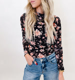 Black Floral Sheer Long Sleeve Top