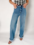 Matt Wide Leg Cuffed Jean
