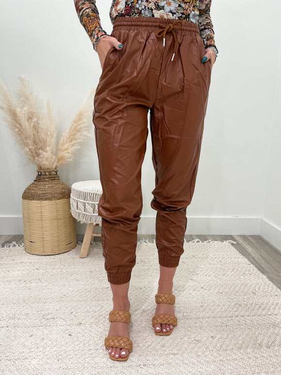 Lawren Brick Leather Jogger