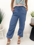 Denim Blue Linen Drawstring Pants