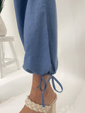 Denim Blue Linen Drawstring Pants