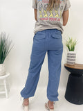 Denim Blue Linen Drawstring Pants