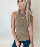 Mocha Ribbed Sleeveless Top