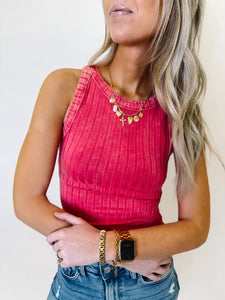 Magenta Ribbed Sleeveless Top