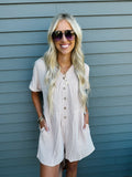Tan Short Sleeve Button Romper