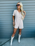 Tan Short Sleeve Button Romper