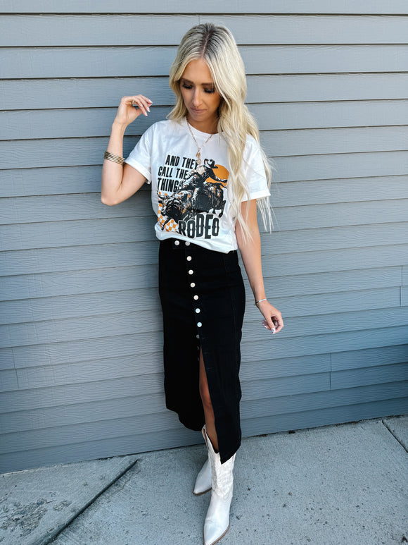 White AND THEY CALL THE THING RODEO Graphic Crewneck Tee
