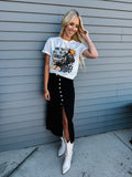 Black Button Fly Side Split High Waist Denim Midi Skirt
