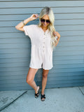 Tan Short Sleeve Button Romper