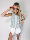 Green Stripe Lace Top