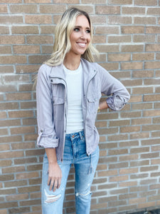 Warm Grey Cropped Utility Jacket