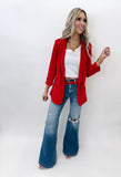 Red Roll Up Sleeve Blazer