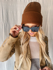 Chocolate Ribbed Knit Beanie