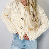 Metal Button Long Sleeve Chunky Sweater Cardigan