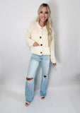 Metal Button Long Sleeve Chunky Sweater Cardigan