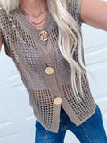 Big Metal Button Front Openwork Sweater Vest