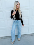 Button-Front Crewneck Long Sleeve Cropped Cardigan