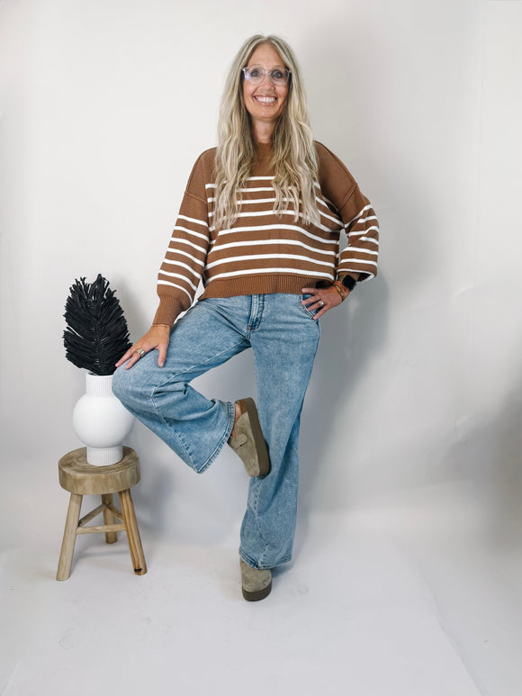 Exposed Seam Striped Oversized Sweater