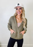 Olive Front Zip Sweater Jacket