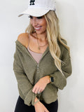 Olive Front Zip Sweater Jacket