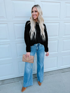 Black Textured Drop Shoulder Knit Top