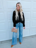 Black Textured Drop Shoulder Knit Top