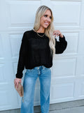 Black Textured Drop Shoulder Knit Top
