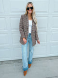 Brown Houndstooth Lapel Collar Blazer