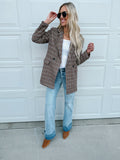Brown Houndstooth Lapel Collar Blazer