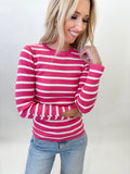 Jaclyn Pink/White Stripe Pearl Top