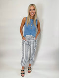 Black Stripe Geometric Print Drawstring Cuff Pants