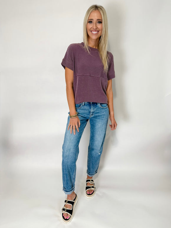 Ribbed Short Sleeve Top- 3 Colors