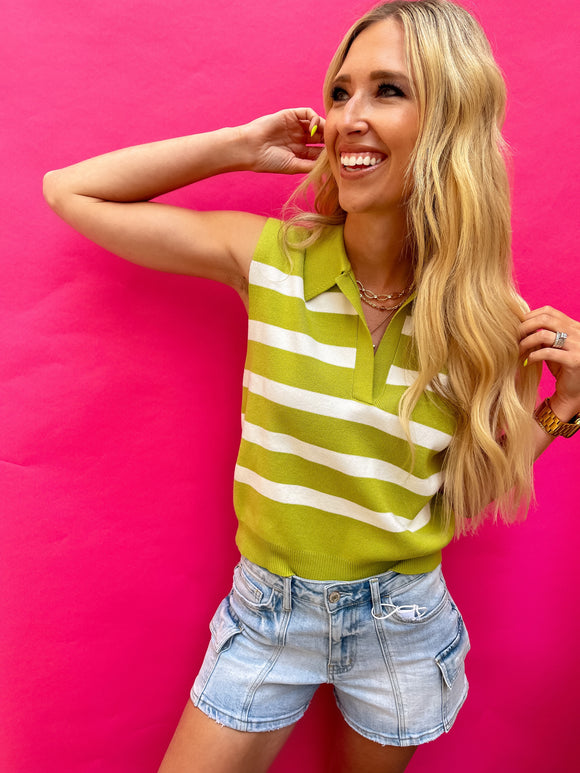 Coming Up Next Avocado Stripe Top