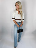 Brown Stripe Cropped Drop Sleeve Sweater