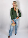 Green Lightweight Buttoned Front Crochet Cardigan