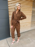 Weekend Outing Brown Tie Jumpsuit