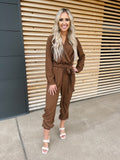 Weekend Outing Brown Tie Jumpsuit