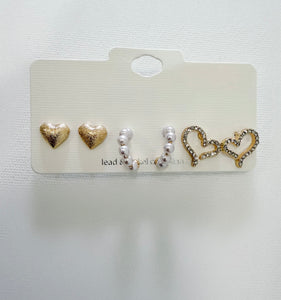 Heart & Pearl Earing Trio