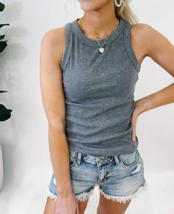 Be Right Back Basic Heather Grey Crew Ribbed Tank