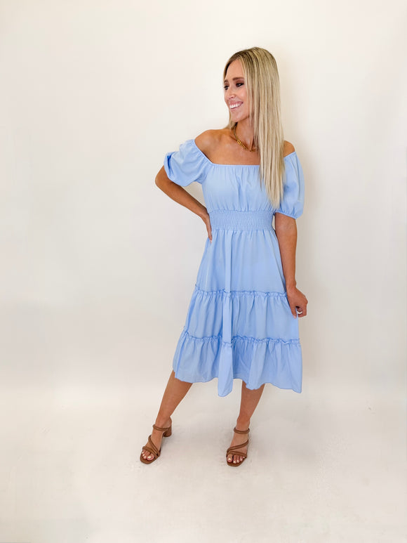 Square Neck Short Puff Sleeve Dress