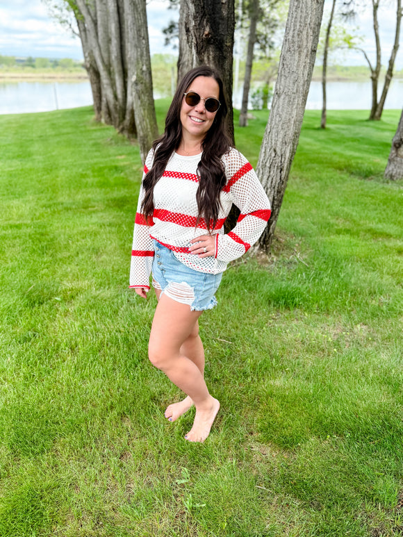 Red Stripe Crochet Top