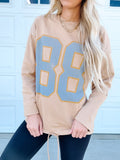 Khaki Drawstring Hem 88 Number Graphic Long Sleeve Top
