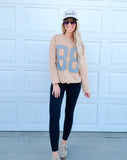 Khaki Drawstring Hem 88 Number Graphic Long Sleeve Top