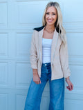 Parchment Contrast Leather Collar Textured Zip Up Jacket
