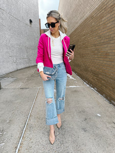 Determined To Rise Fuchsia Linen Blazer