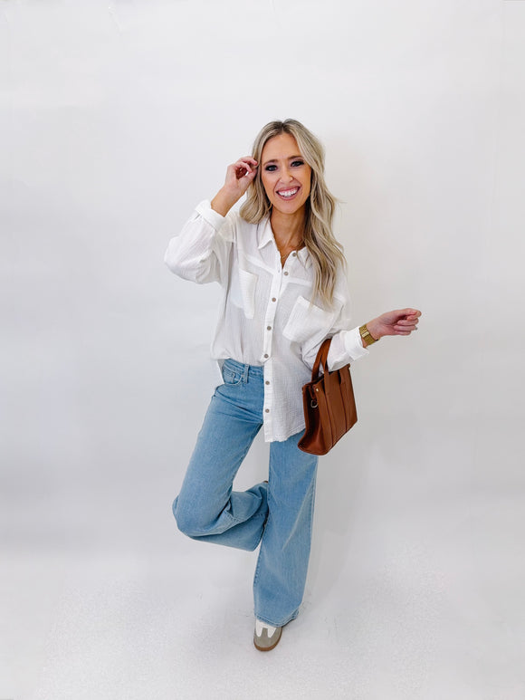 White Gauze Button Down Shirt