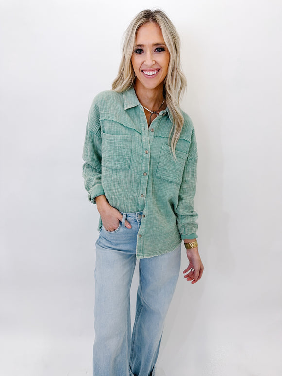 Sage Gauze Button Down Shirt