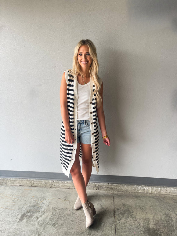 Stripe Crochet Button Down Dress