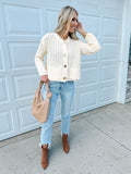 Metal Button Long Sleeve Chunky Sweater Cardigan