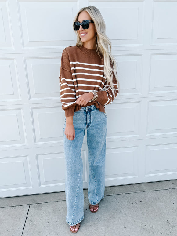 Exposed Seam Striped Oversized Sweater